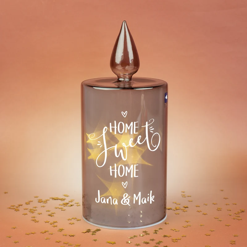 Personalisierte LED-Glaskerze von Leonardo 'Home Sweet Home' mit Wunschtext | Geschenk zum Einzug