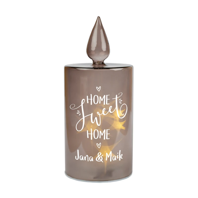 Personalisierte LED-Glaskerze von Leonardo 'Home Sweet Home' mit Wunschtext | Geschenk zum Einzug
