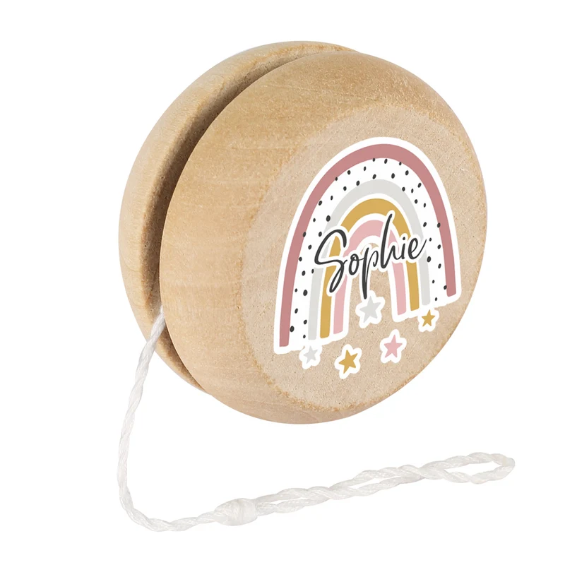 JoJo aus Holz im Retrodesign für Mädchen | Personalisiert mit Name und Regenbogen Motiv