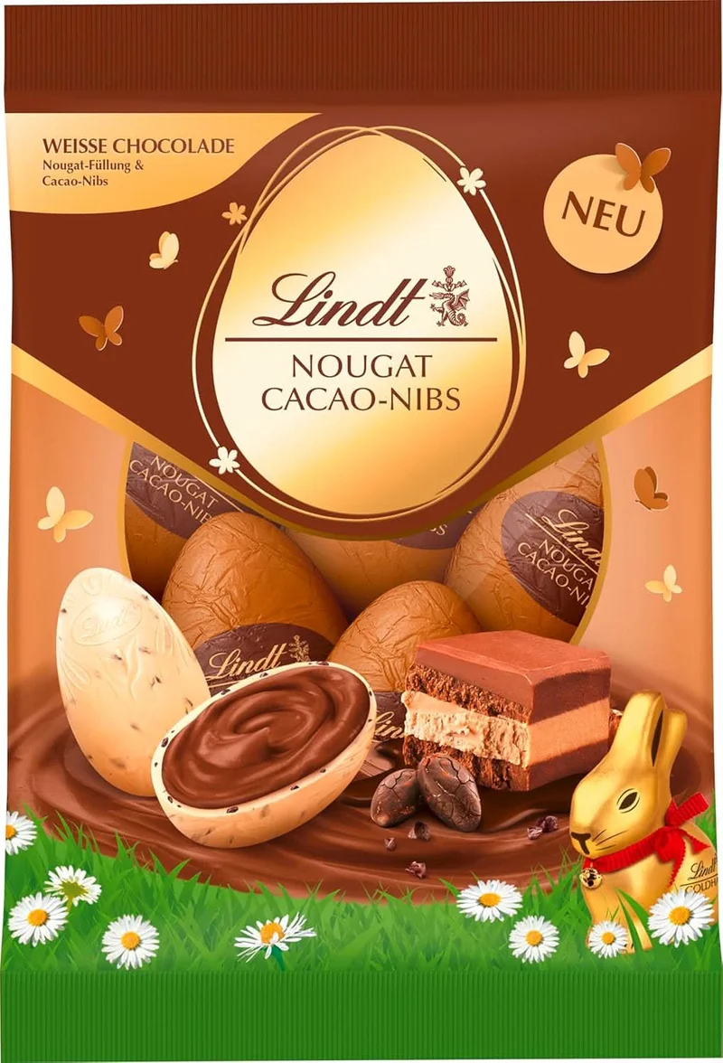 Lindt Schokolade Nougat Cacao-Nibs Eier Beutel | 90g