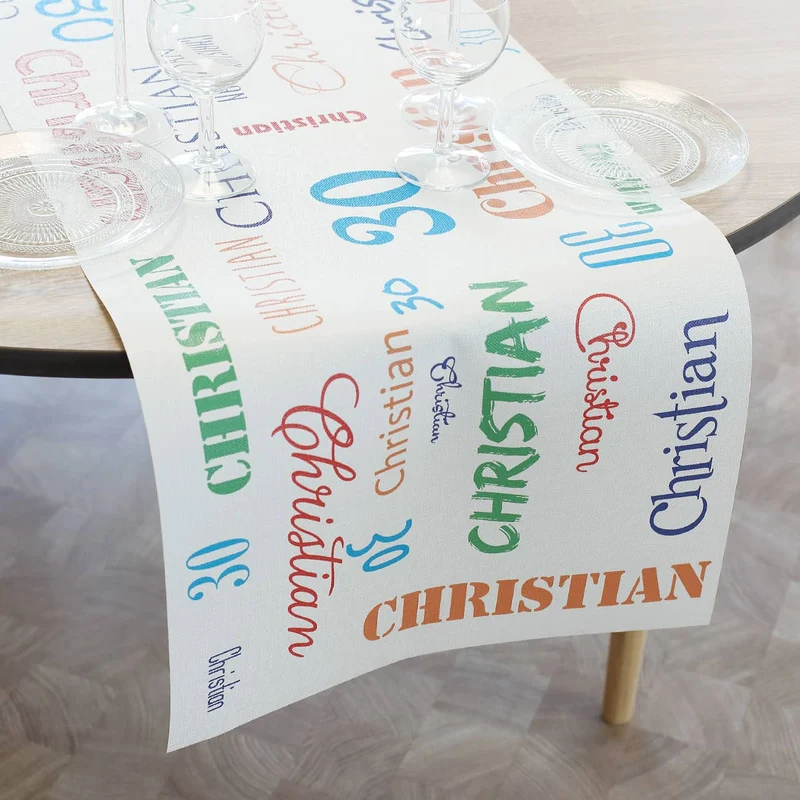 Geburtstagsparty Tischläufer mit Name und Alter - in zwei Längen
