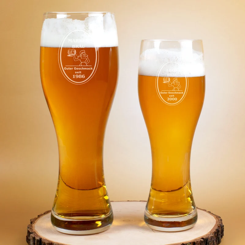 Personalisiertes Weizenbierglas von Leonardo mit Wunschname und Wunschjahr in zwei Größen