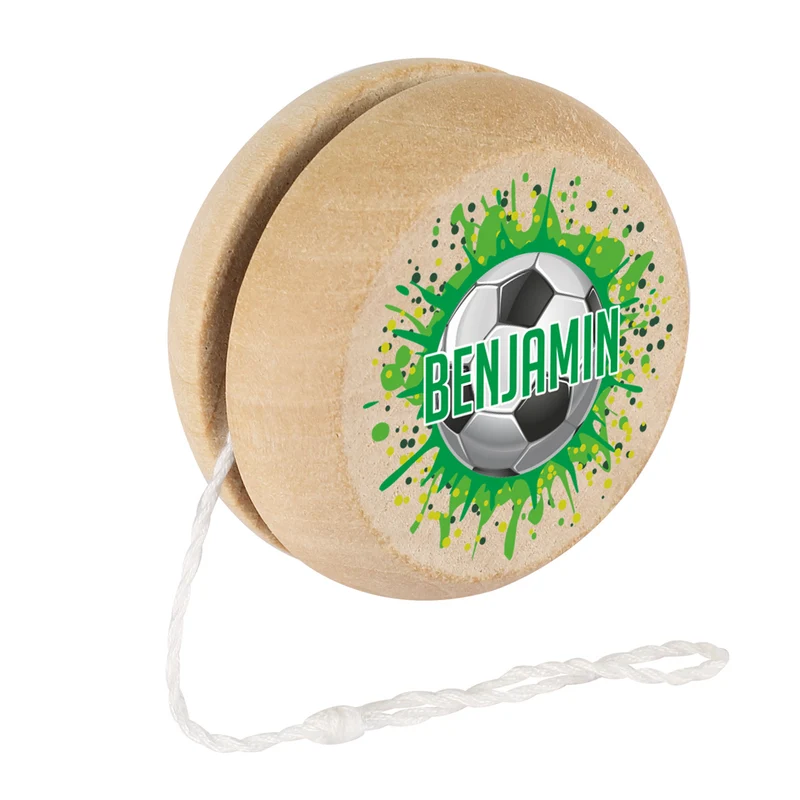 JoJo aus Holz im Retrodesign für Jungen | Personalisiert mit Name und Fußball Motiv