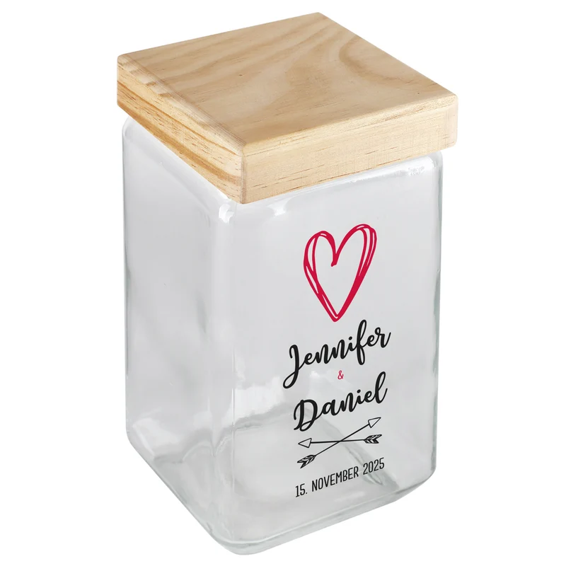 Personalisierte Keksdose mit Herzmotiv als Geschenk für Hochzeit oder Valentinstag
