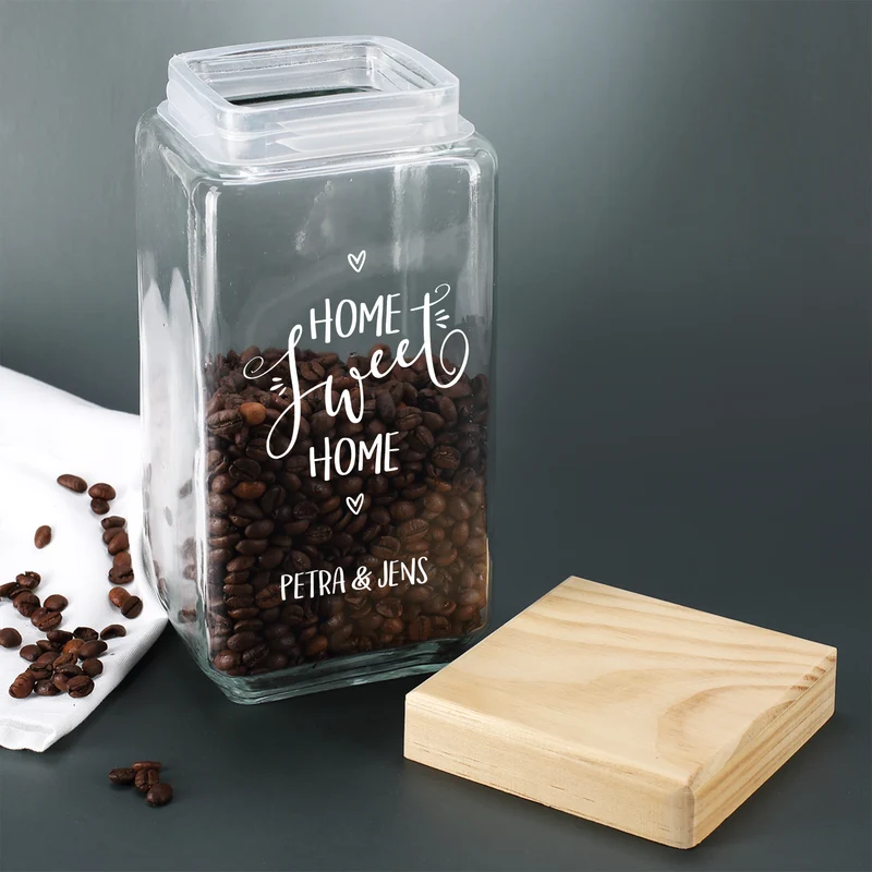 Vorratsglas Home Sweet Home mit Bambusdeckel | Einzugsgeschenk mit Namen personalisiert