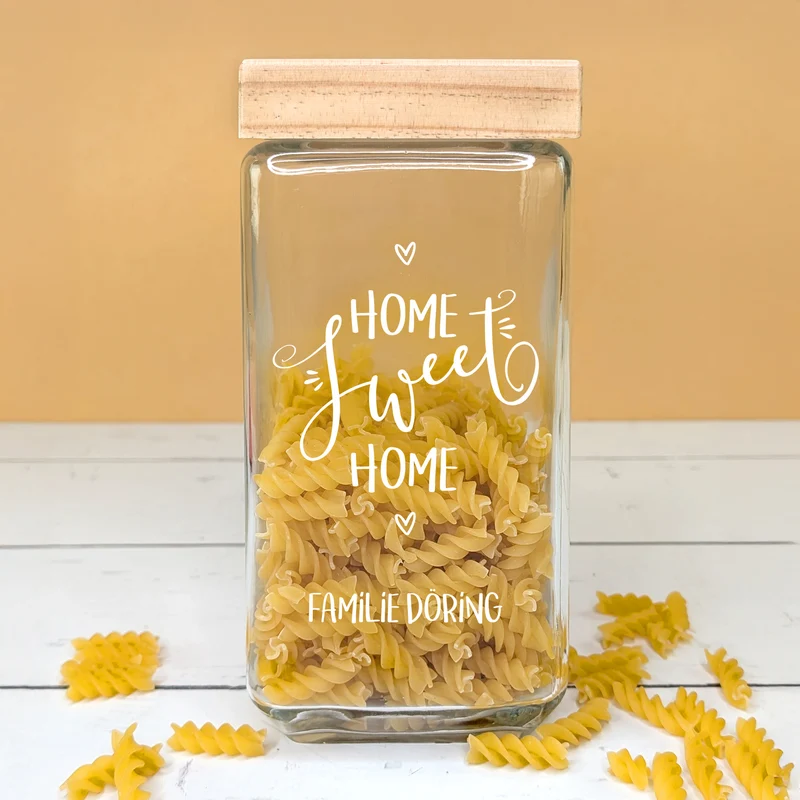 Vorratsglas Home Sweet Home mit Bambusdeckel | Einzugsgeschenk mit Namen personalisiert
