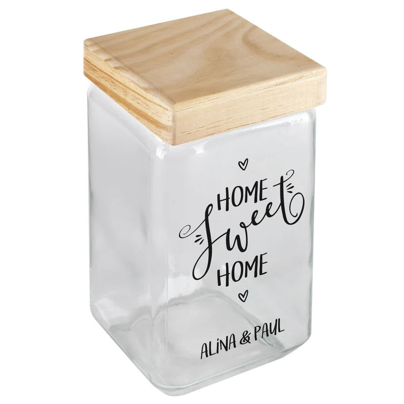 Vorratsglas Home Sweet Home mit Bambusdeckel | Einzugsgeschenk mit Namen personalisiert