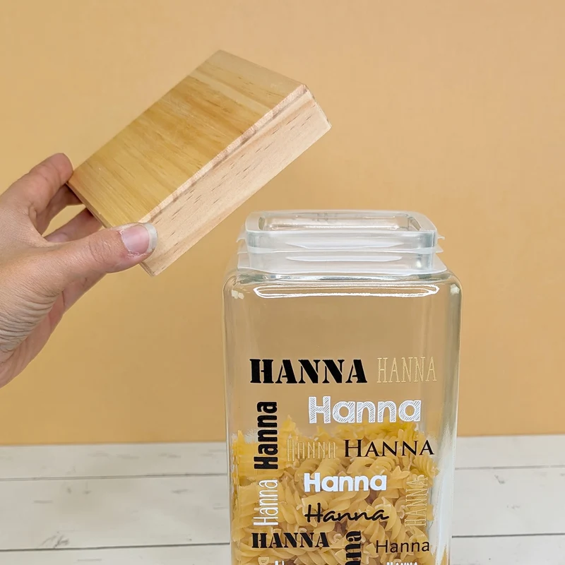Vorratsglas mit Bambusdeckel & Name personalisiert als Geldgeschenk | Keksdose für Naschkatzen