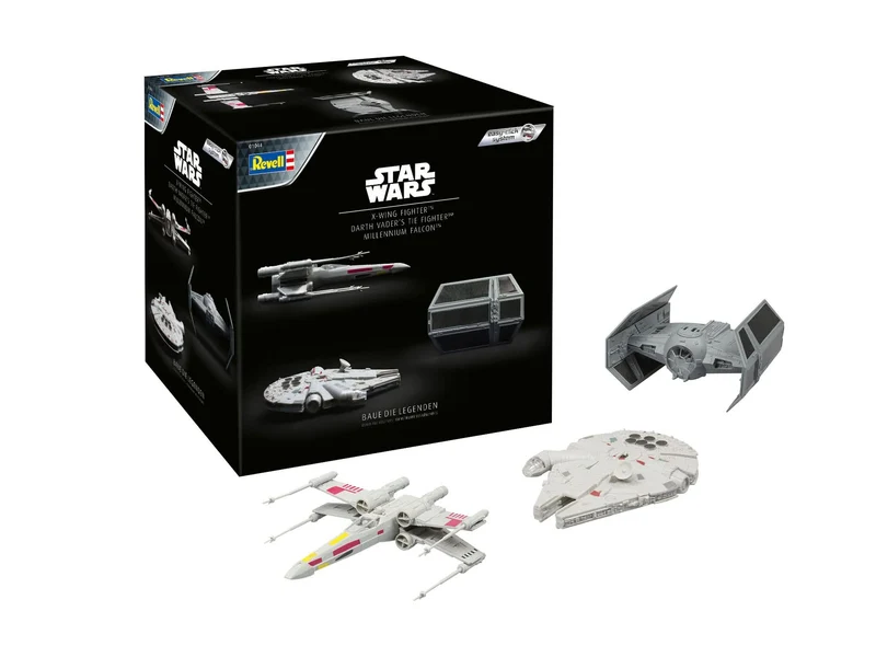 Revell Modellbausatz Starter-Kit I Star Wars X-Wing Fighter I TIE-Fighter I Millennium Falcon I inkl. Zubehör I ab 10+ Jahren