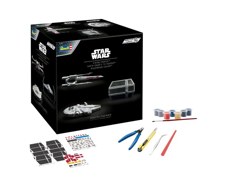Revell Modellbausatz Starter-Kit I Star Wars X-Wing Fighter I TIE-Fighter I Millennium Falcon I inkl. Zubehör I ab 10+ Jahren