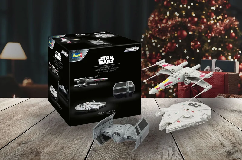 Revell Modellbausatz Starter-Kit I Star Wars X-Wing Fighter I TIE-Fighter I Millennium Falcon I inkl. Zubehör I ab 10+ Jahren