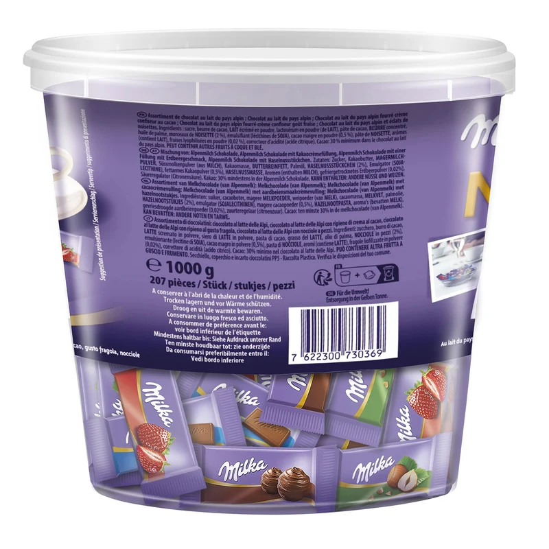 Milka Naps Mix 1 x 1kg Dose, mit Alpenmilch, Erdbeere, Haselnuss und Creme au Cacao