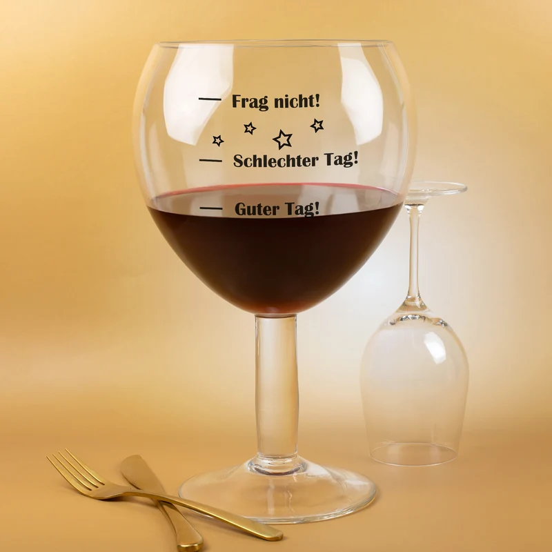 XXXL Weinglas 3 Liter mit Stimmungsbarometer | Lustiger Scherzartikel für Weinliebhaber als Geschenk