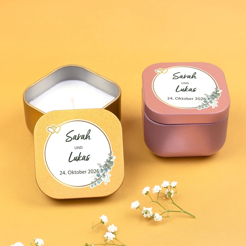 Duftkerze als Gastgeschenk zur Hochzeit in Gold oder Rosé | Hochzeitskerze personalisiert mit Namen