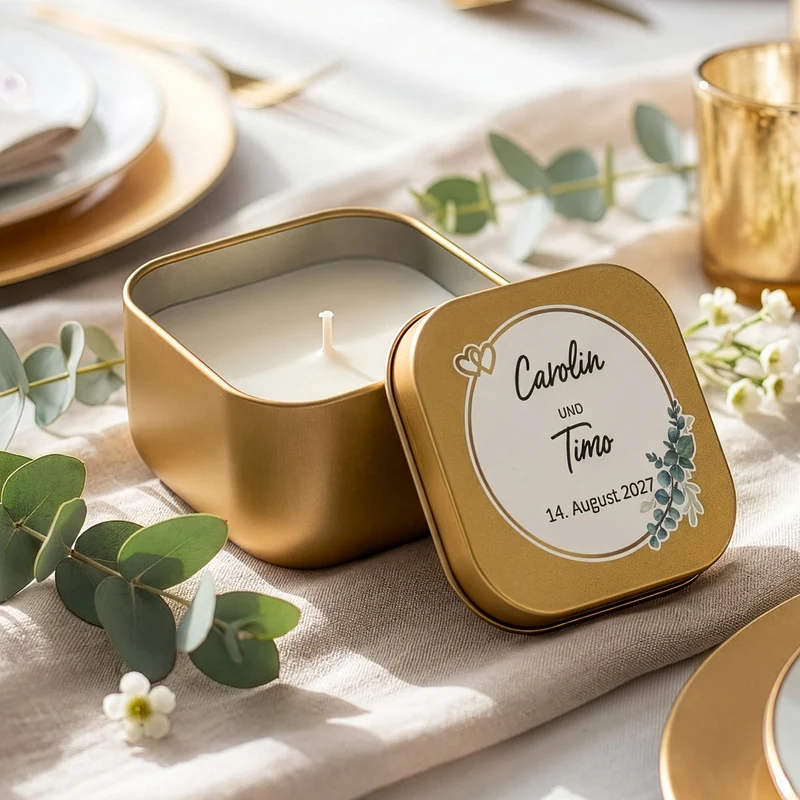 Duftkerze als Gastgeschenk zur Hochzeit in Gold oder Rosé | Hochzeitskerze personalisiert mit Namen
