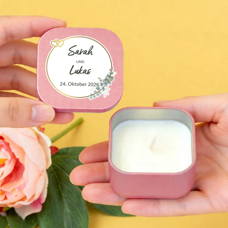 Duftkerze als Gastgeschenk zur Hochzeit in Gold oder Rosé | Hochzeitskerze personalisiert mit Namen
