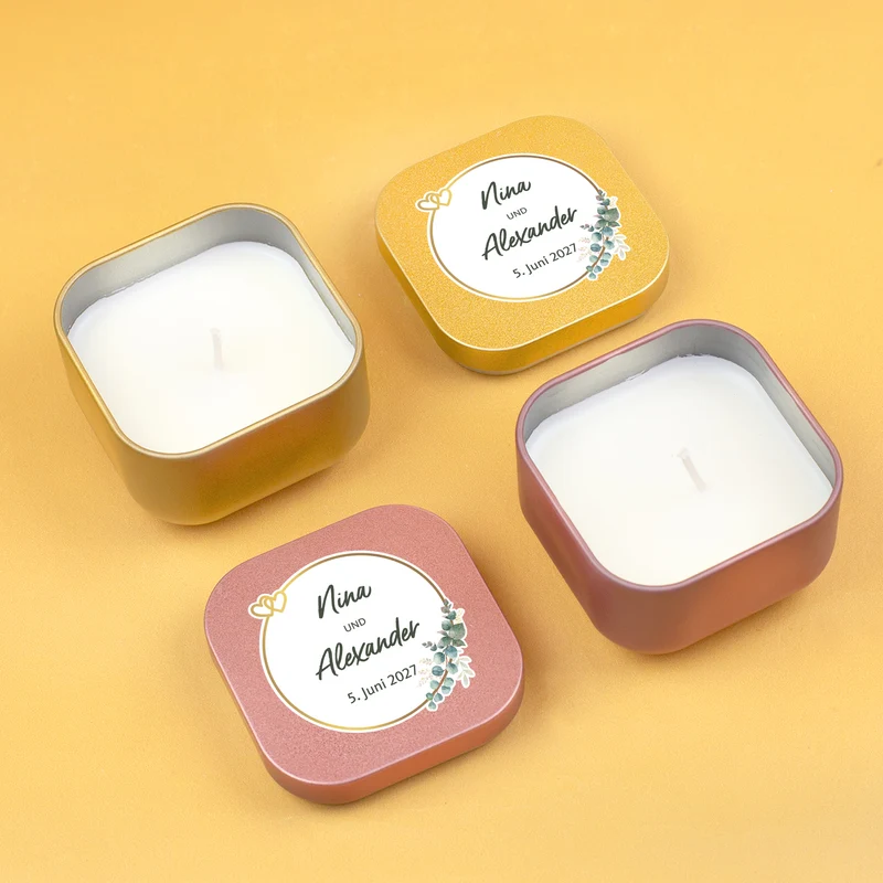 Duftkerze als Gastgeschenk zur Hochzeit in Gold oder Rosé | Hochzeitskerze personalisiert mit Namen