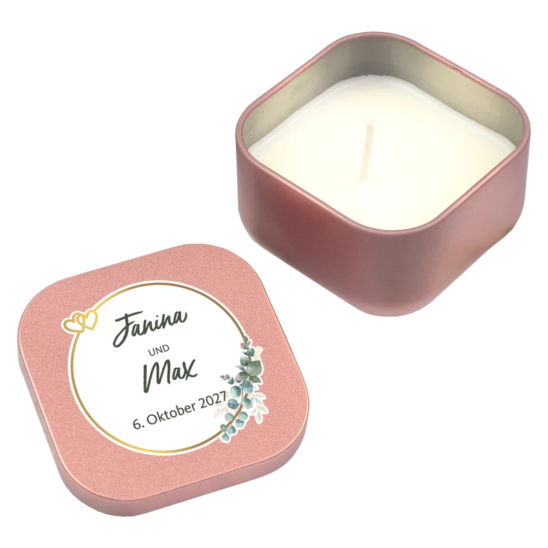 Duftkerze als Gastgeschenk zur Hochzeit in Gold oder Rosé | Hochzeitskerze personalisiert mit Namen