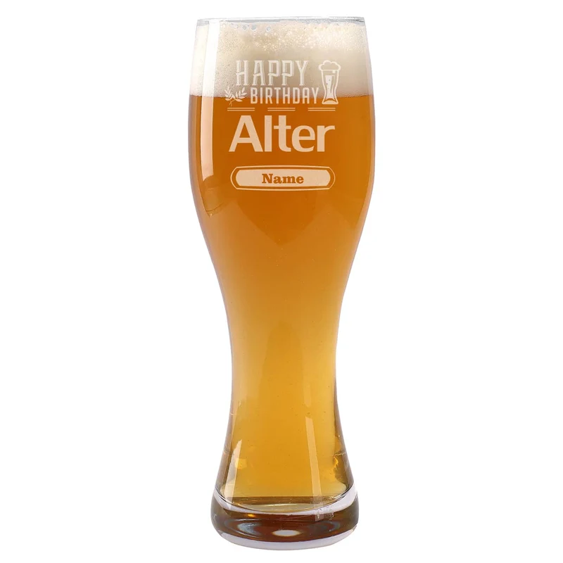 Weizenglas Happy Birthday mit persönlicher Gravur in zwei Größen