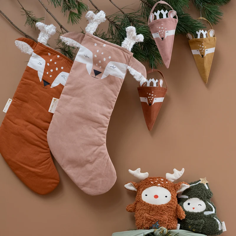 Weihnachtsstrumpf Hirsch 52 cm, Bio Baumwolle