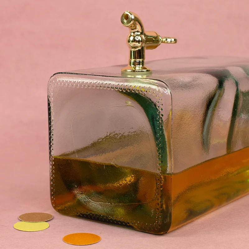 Glas Getränkespender mit Zapfhahn | 2L Spender für Limonade, Whisky & Wein mit Initiale und Name