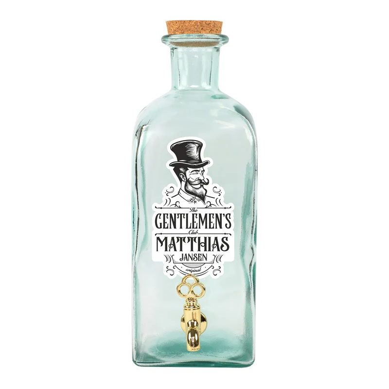 Glas Getränkespender 'Gentlemens Club' mit Name personalisiert | 2L Spender für Whisky & Spirituosen