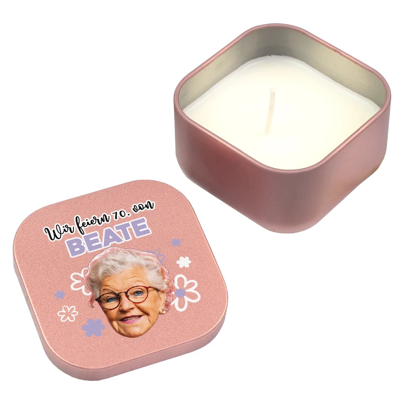 Duftkerze mit Foto, Wunschtext und Motiv personalisiert | Gastgeschenk für Geburtstag & Einschulung