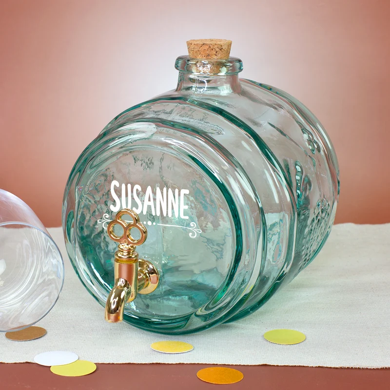 Fass aus Glas mit Name für Wein & Getränke | Handgemacht & Nachhaltig | Geschenk für Männer und Frauen