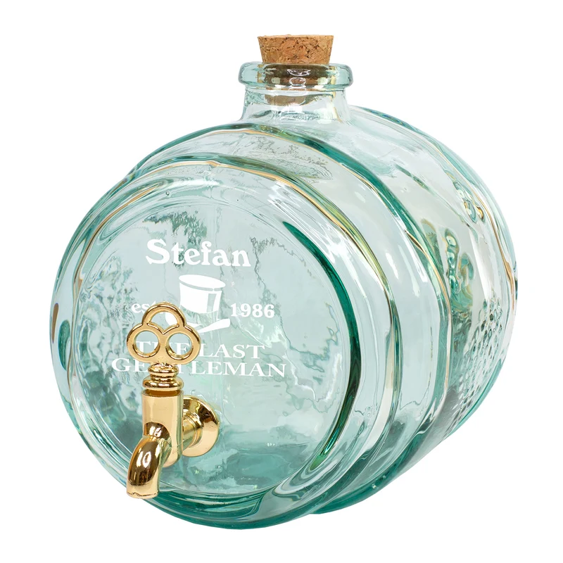 Handgefertigtes Whisky Fass aus recyceltem Glas mit Name & Jahr personalisiert | Geschenk für Männer