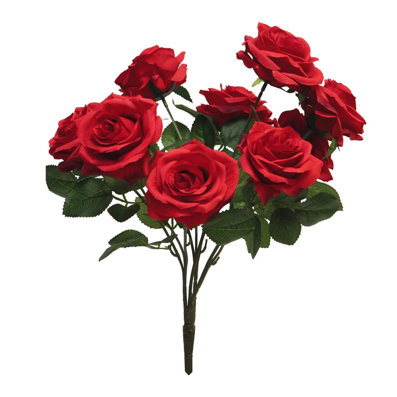 Hochwertiger Kunstblumenstrauß Rosen – Rosa Dijon | Rot | 10 Seidenblumen | 42 cm