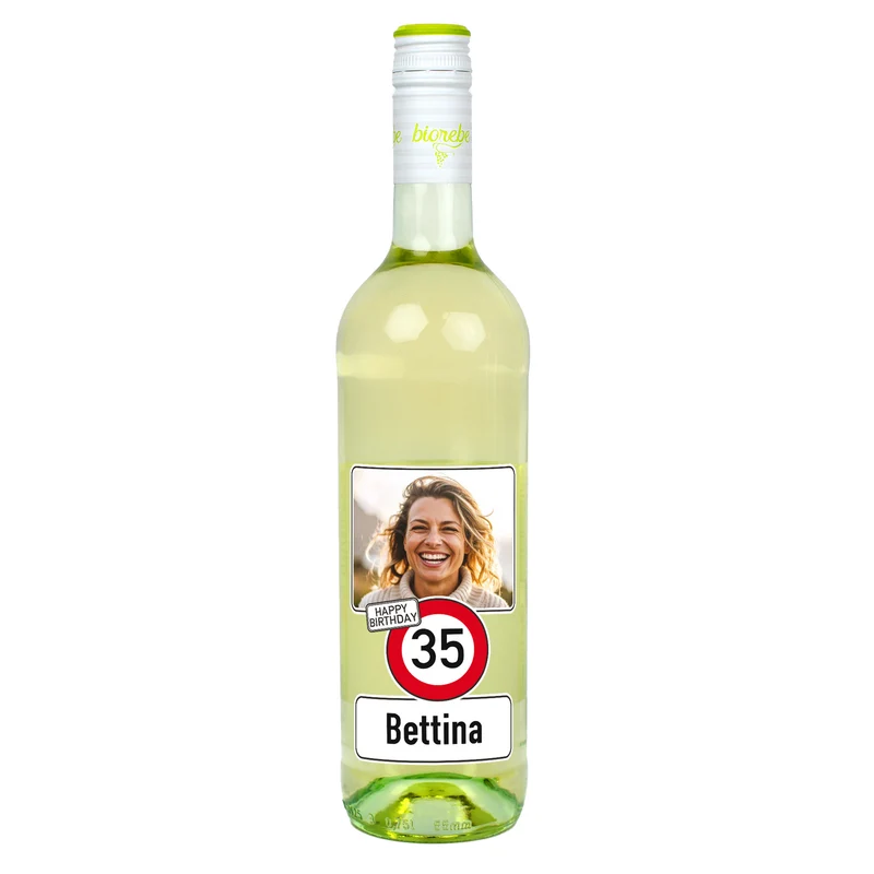 Biorebe Wein zum Geburtstag personalisiert mit Name, Foto & Alter | Verkehrsschild Design