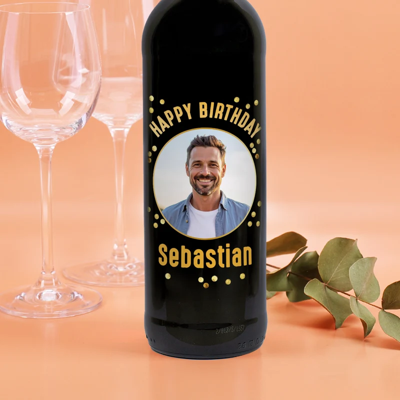 Personalisierter Biorebe Wein zum Geburtstag mit Foto & Name | Happy Birthday