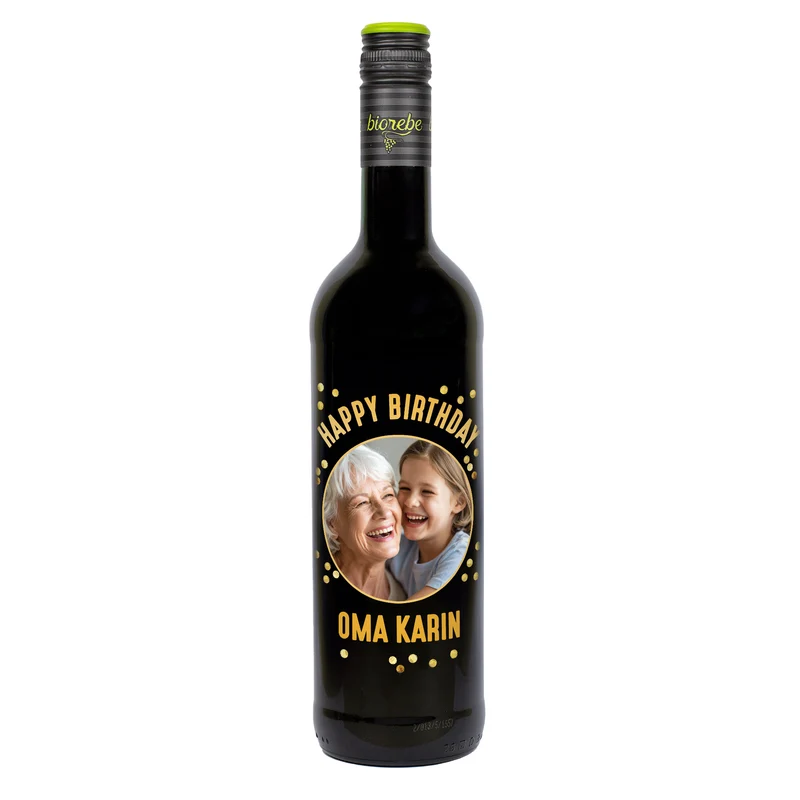 Personalisierter Biorebe Wein zum Geburtstag mit Foto & Name | Happy Birthday