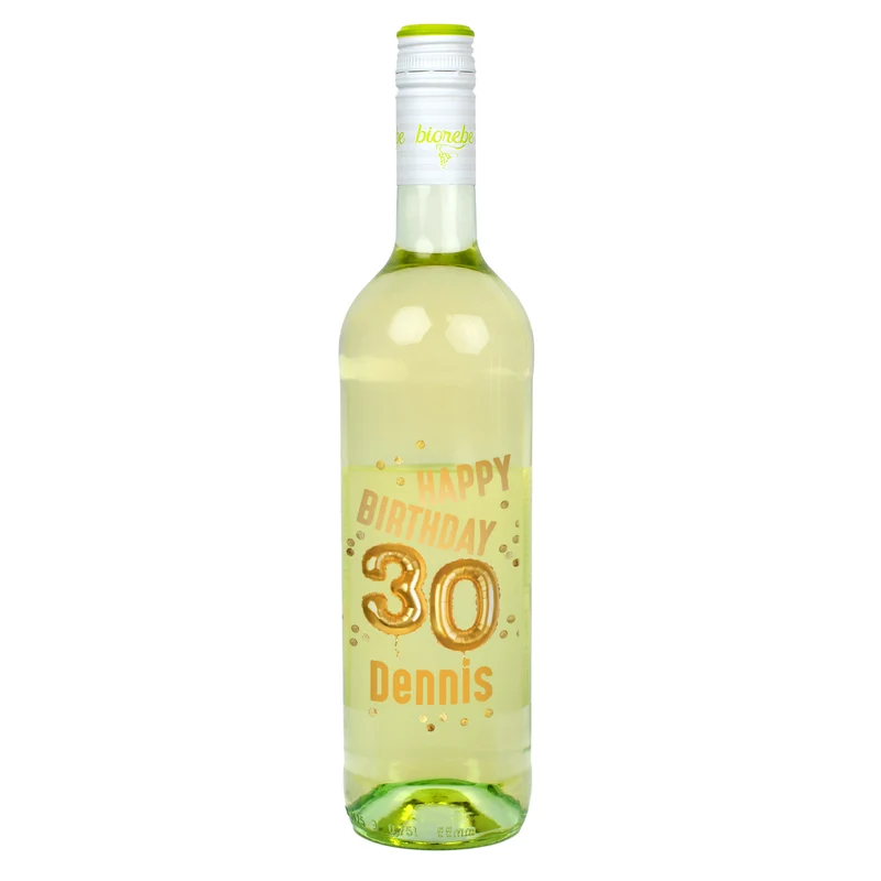Biorebe Wein zum 30. Geburtstag personalisiert mit Name | Luftballon & Konfetti Design