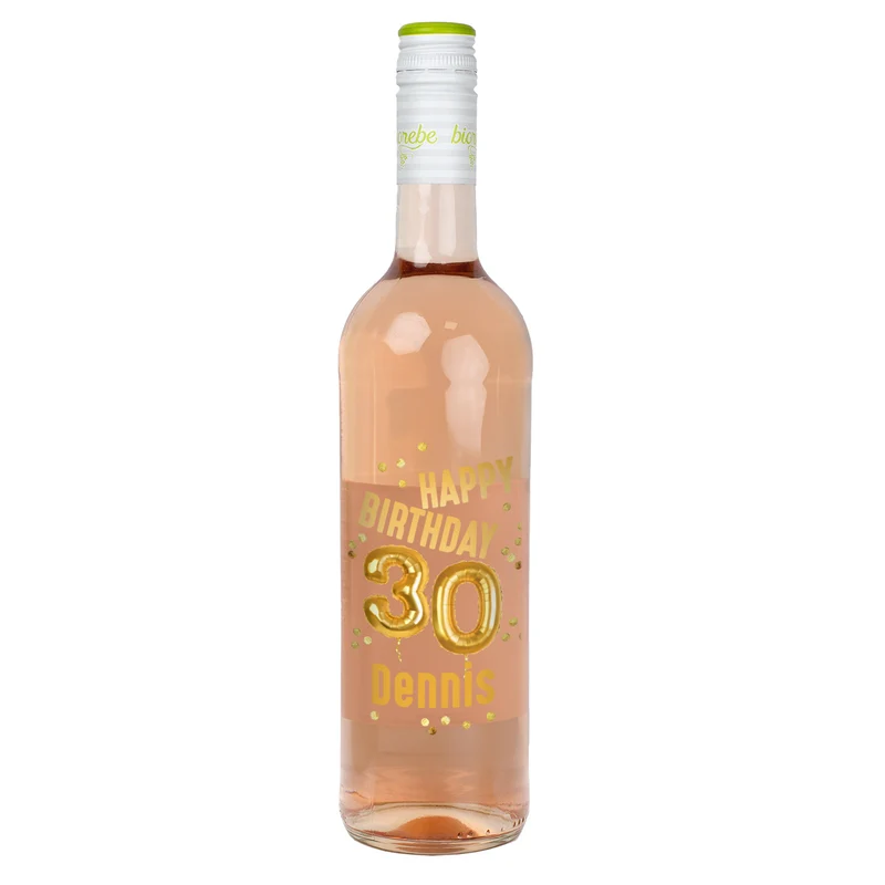 Biorebe Wein zum 30. Geburtstag personalisiert mit Name | Luftballon & Konfetti Design