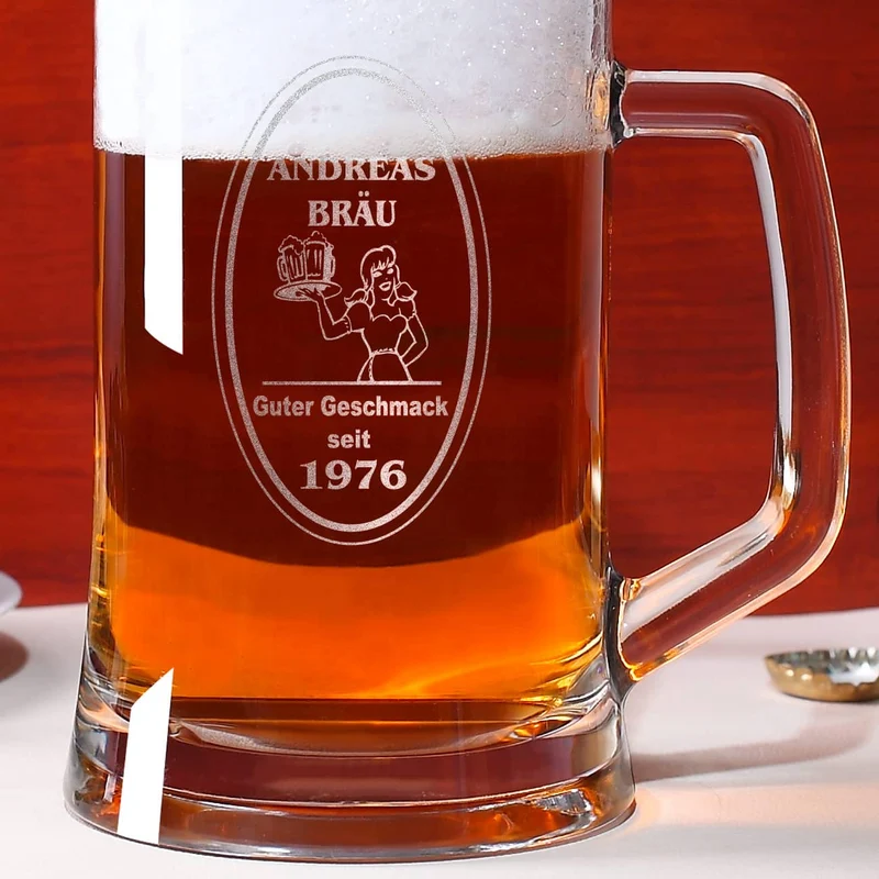 Bierseidel mit Wunschname und Geburtsjahr graviert