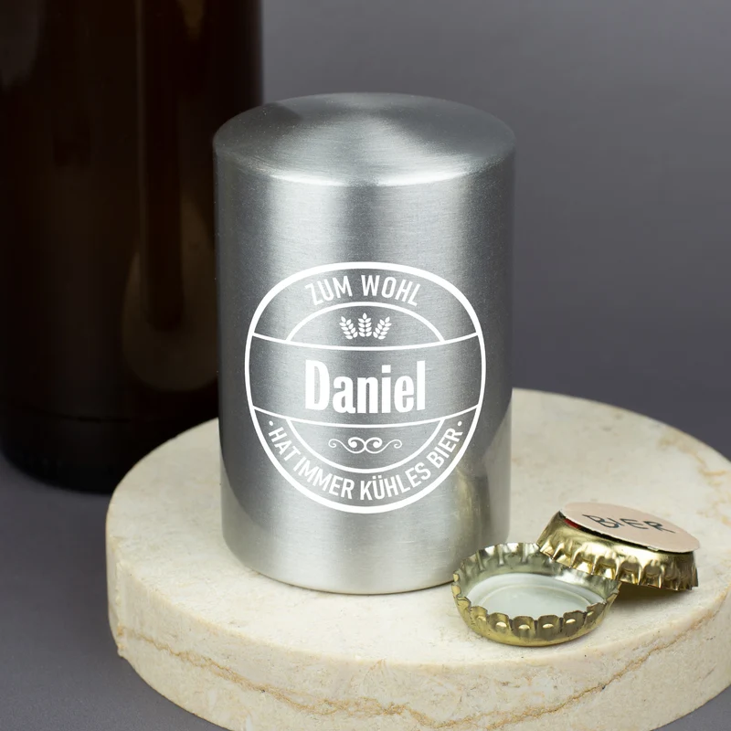 Personalisierter Push-Up Flaschenöffner mit Name & Biermotiv | Geschenk für Männer & Vatertag