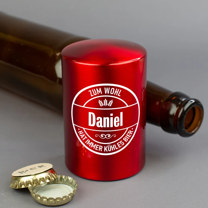 Personalisierter Push-Up Flaschenöffner mit Name & Biermotiv | Geschenk für Männer & Vatertag