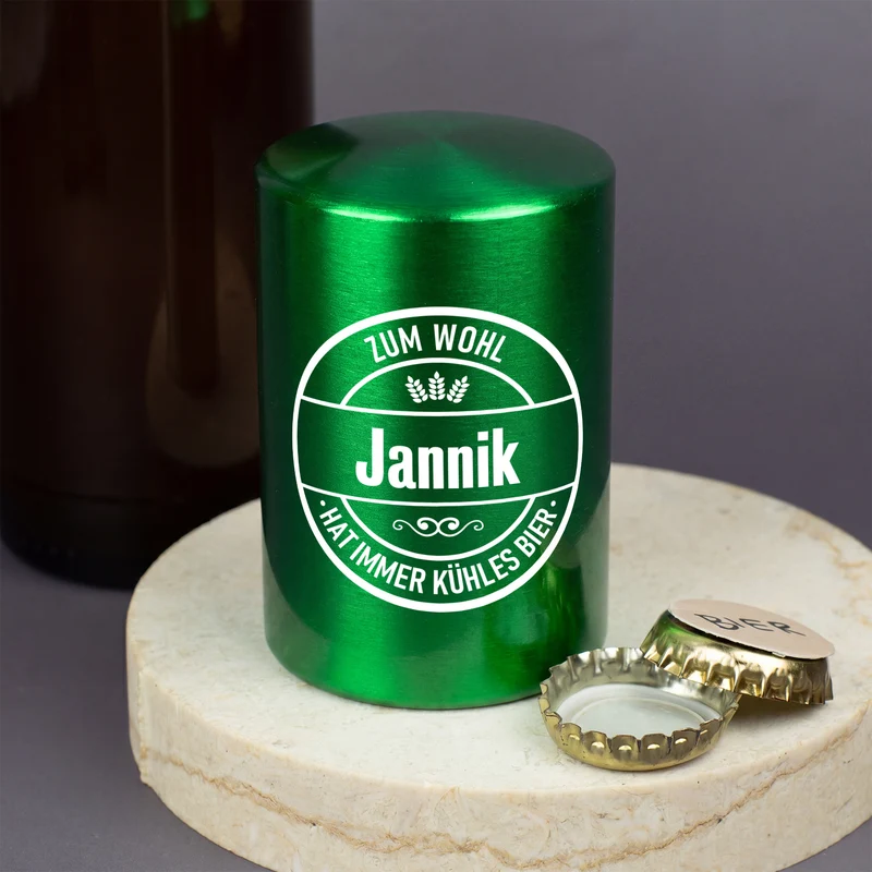 Personalisierter Push-Up Flaschenöffner mit Name & Biermotiv | Geschenk für Männer & Vatertag