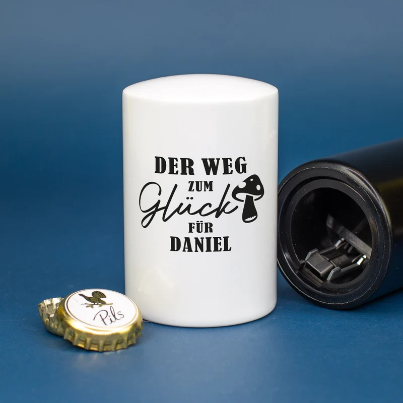 Personalisierter Push-Up Flaschenöffner 'Der Weg zum Glück' mit Name | Geschenk für Männer & Vatertag