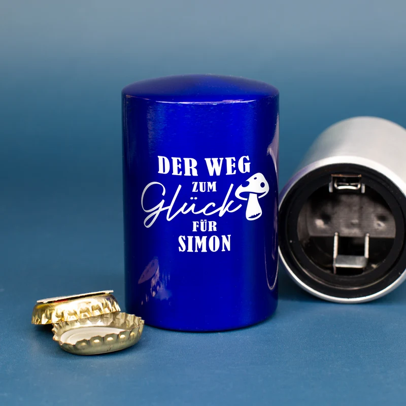 Personalisierter Push-Up Flaschenöffner 'Der Weg zum Glück' mit Name | Geschenk für Männer & Vatertag