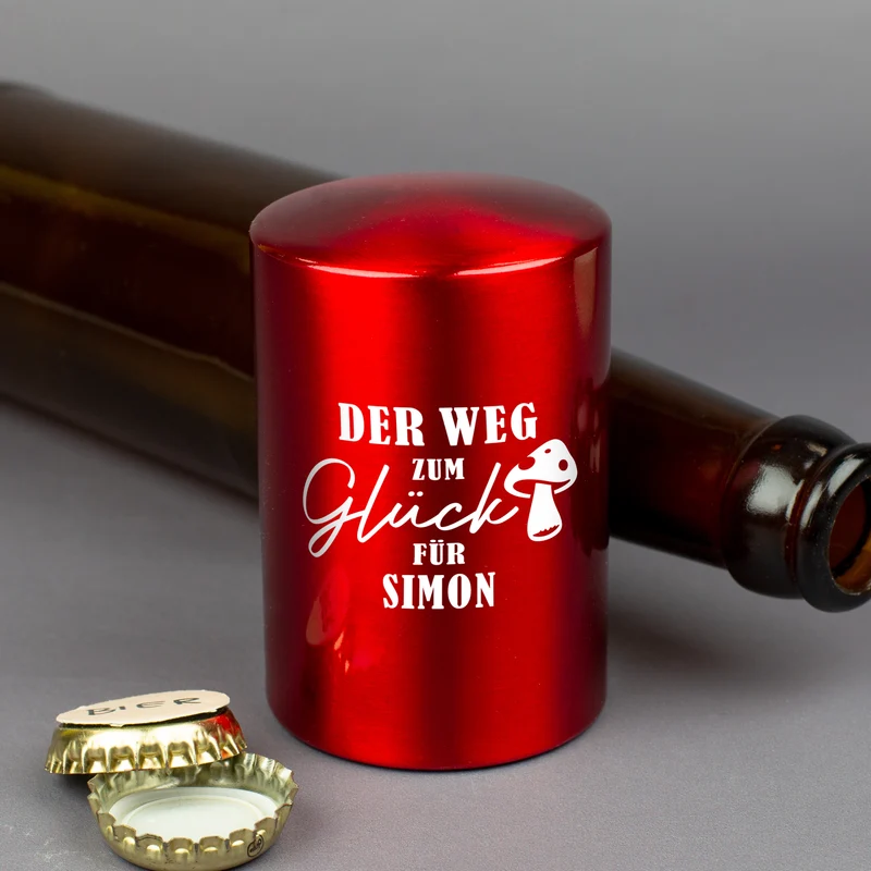 Personalisierter Push-Up Flaschenöffner 'Der Weg zum Glück' mit Name | Geschenk für Männer & Vatertag