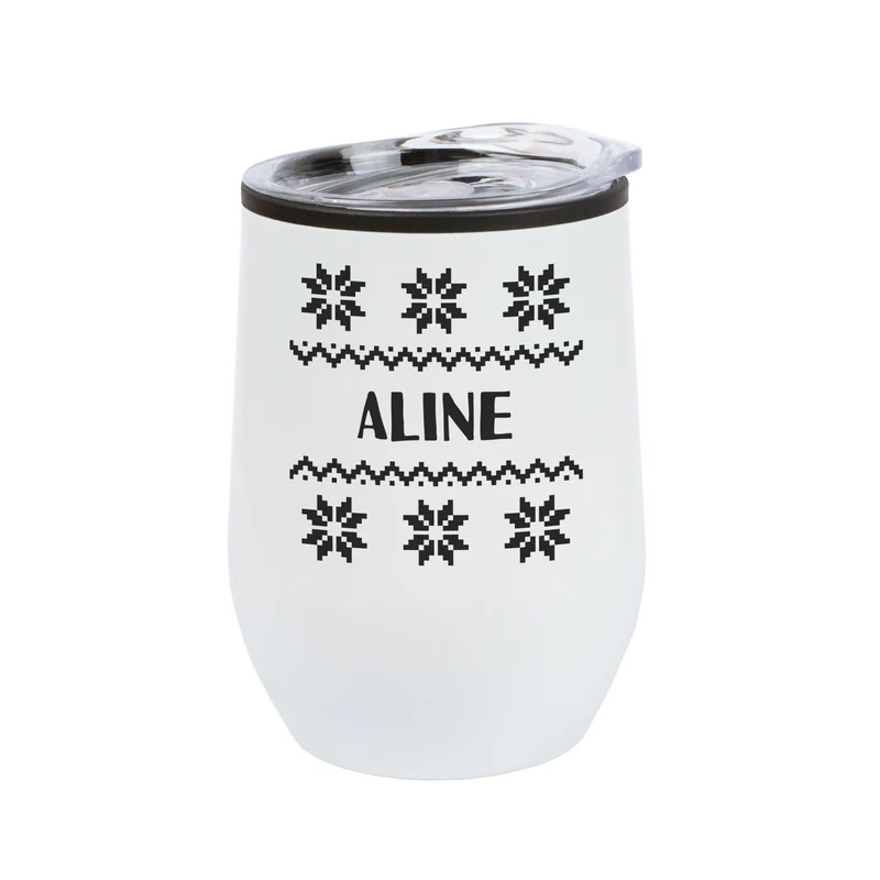Personalisierter Thermobecher mit Strickmotiv & Name in 2 Farben | Geschenk zu Weihnachten