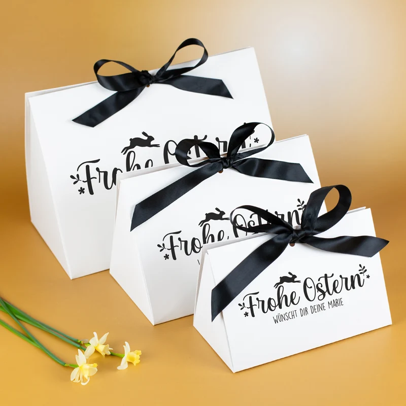 Edle Geschenkverpackung 'Frohe Ostern' personalisiert mit Wunschtext und Satin-Schleife | 3 Größen