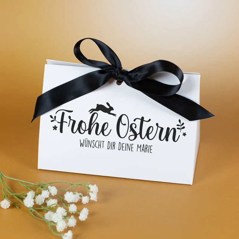 Edle Geschenkverpackung 'Frohe Ostern' personalisiert mit Wunschtext und Satin-Schleife | 3 Größen