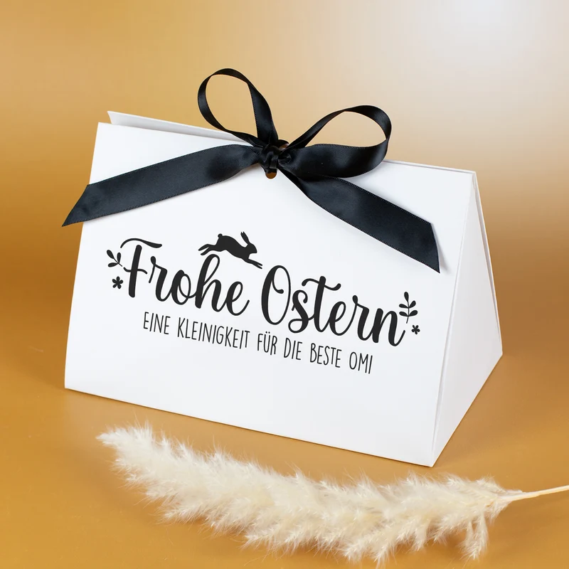 Edle Geschenkverpackung 'Frohe Ostern' personalisiert mit Wunschtext und Satin-Schleife | 3 Größen