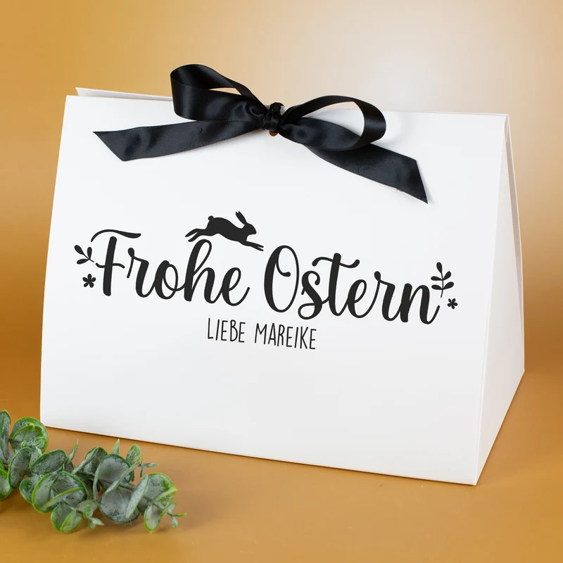 Edle Geschenkverpackung 'Frohe Ostern' personalisiert mit Wunschtext und Satin-Schleife | 3 Größen