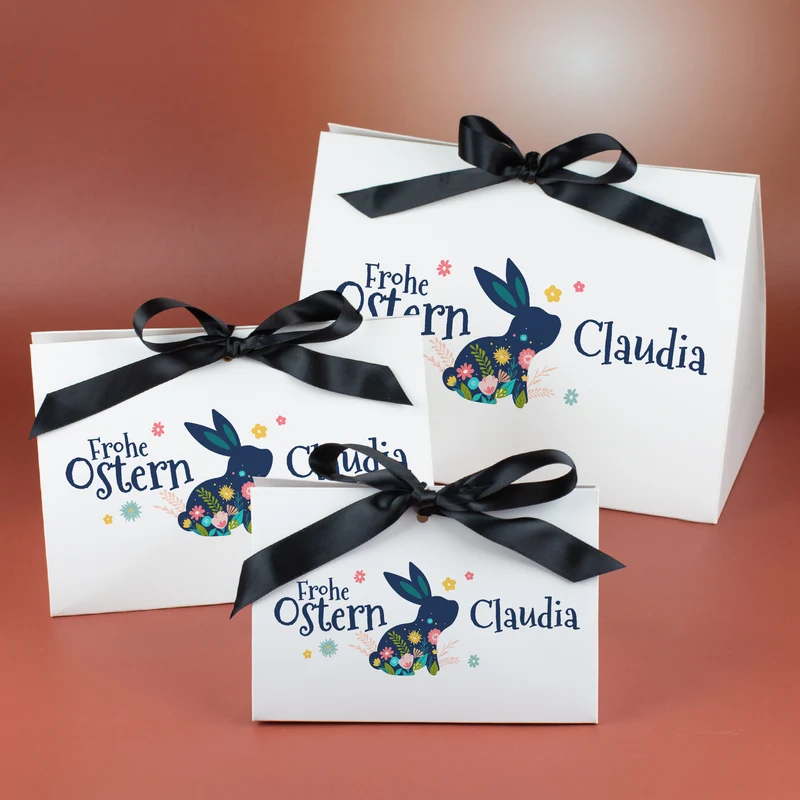 Edle Geschenkverpackung 'Frohe Ostern' mit Name personalisiert | 3 Größen mit Ostermotiv & Schleife