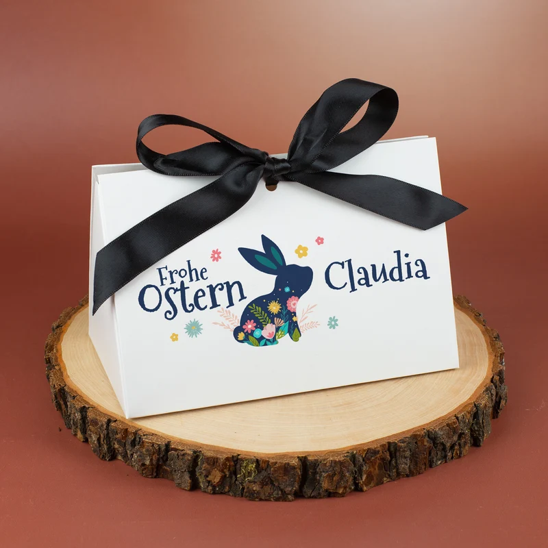 Edle Geschenkverpackung 'Frohe Ostern' mit Name personalisiert | 3 Größen mit Ostermotiv & Schleife
