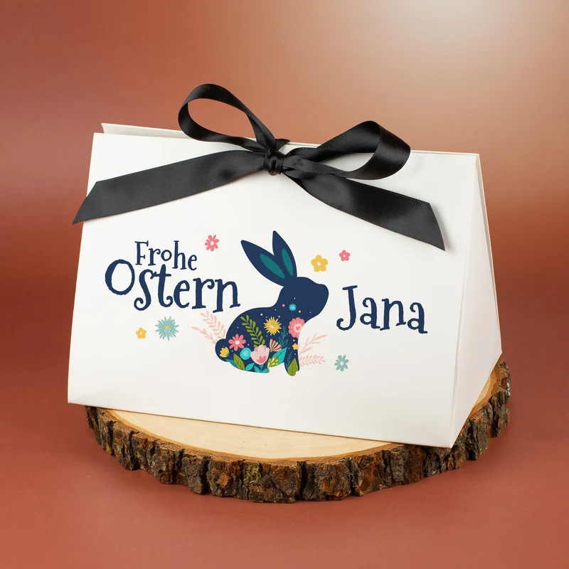 Edle Geschenkverpackung 'Frohe Ostern' mit Name personalisiert | 3 Größen mit Ostermotiv & Schleife
